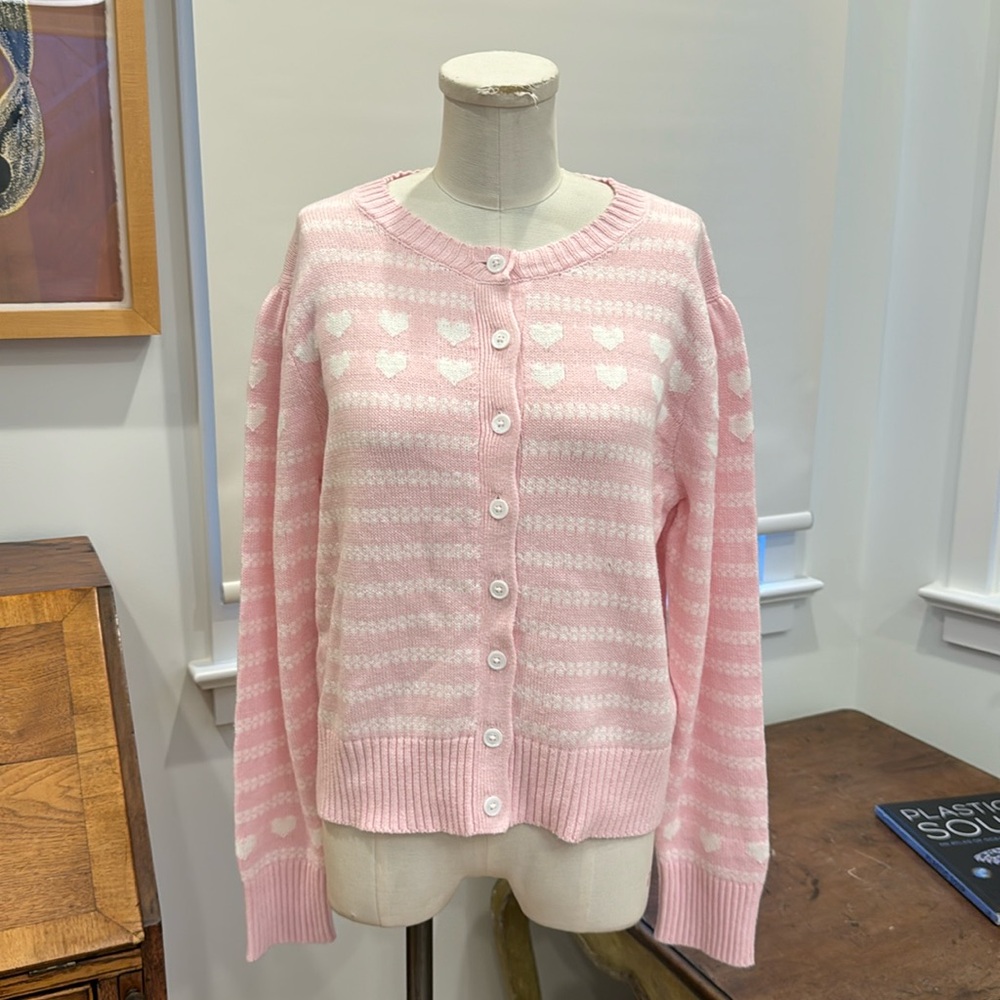 Sail To Sable Blush Heart Puff Sleeve Cardigan